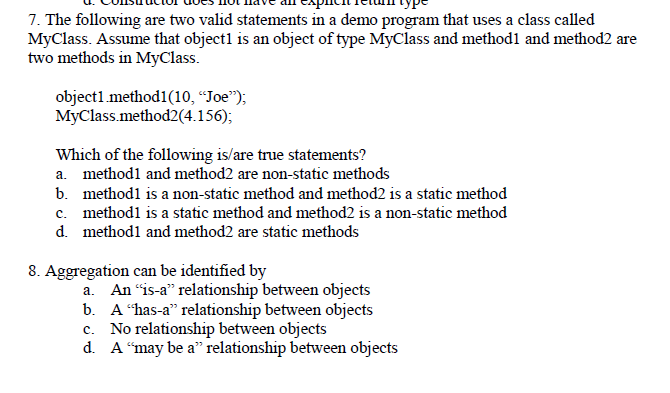 Solved 1 A Class In Java Is Like A B C D A Variable Chegg Com