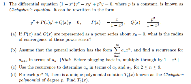 Solved The Differential Equation 1 X 2 Y Xy P 2y Chegg Com