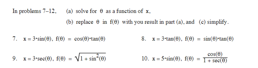 Solved Solve For Theta As A Function Of X Replace Theta Chegg Com