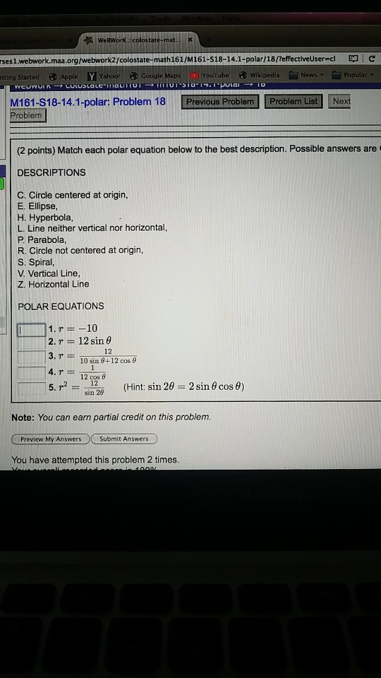 Solved Rses1 Webwork Maa Org Webwork2 Colostate Math 161 Chegg Com