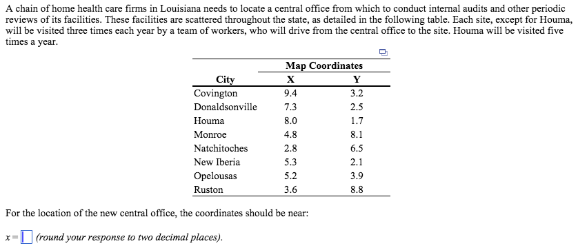 Solved A Chain Of Home Health Care Firms In Louisiana Needs Chegg Com