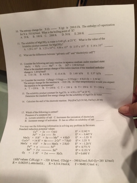 Solved The Entropy Change For X 1 X G Is 0 0 J K The Chegg Com