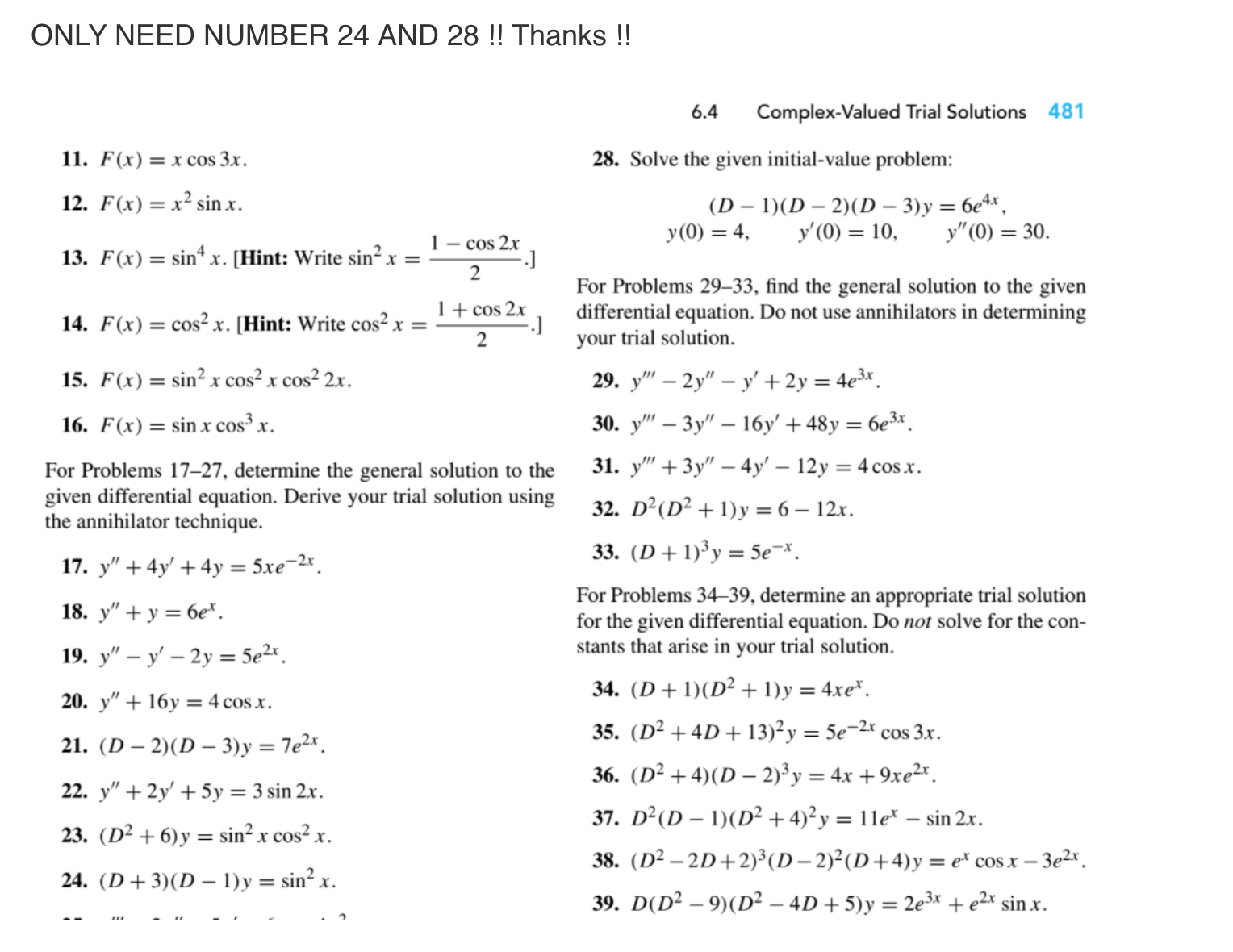 Solved 24 D 3 D 1 Y Sin 2 X 28 Solve The Given Chegg Com