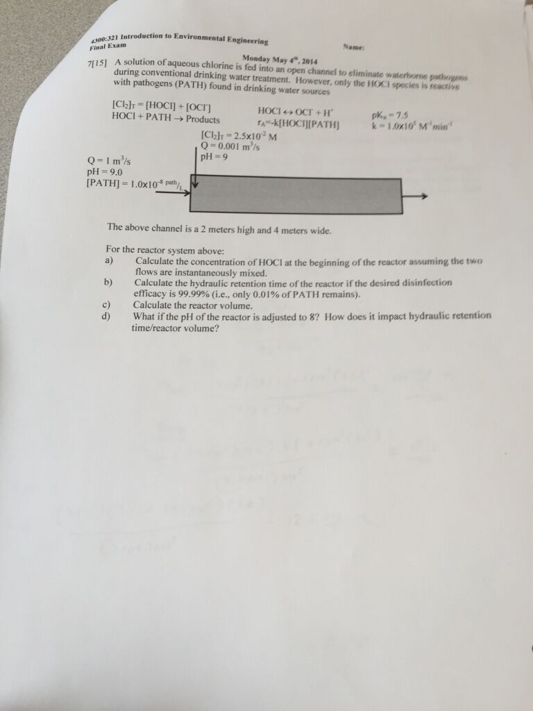 321 introduction to Environmental Engineering Final Exam Names Tus A  solution of aqueous Monday May 4