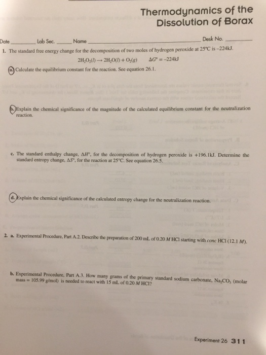 Solved: The Standard Free Energy Change For The Decomposit ...