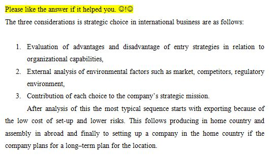 Question & Answer: Discuss the considerations in strategic choice, including the typical stages of he..... 1