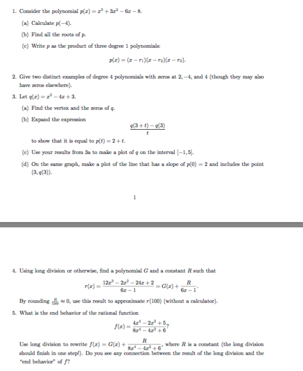 Solved Consider The Polynomial P X X 3 3x 2 6x