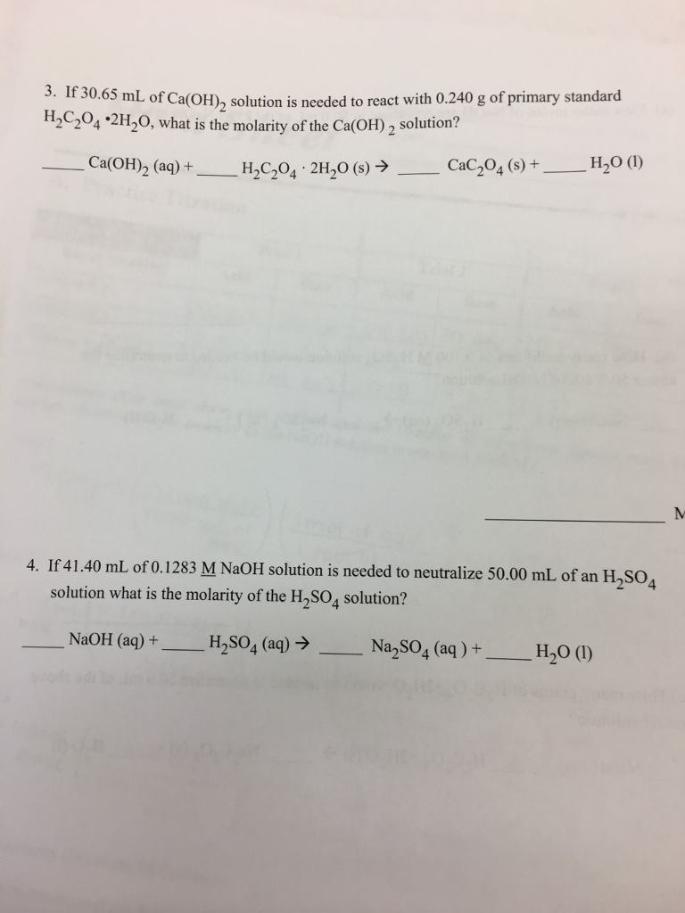 Solved 3 If 30 65 Ml Of Ca Oh Solution Is Needed To Re Chegg Com