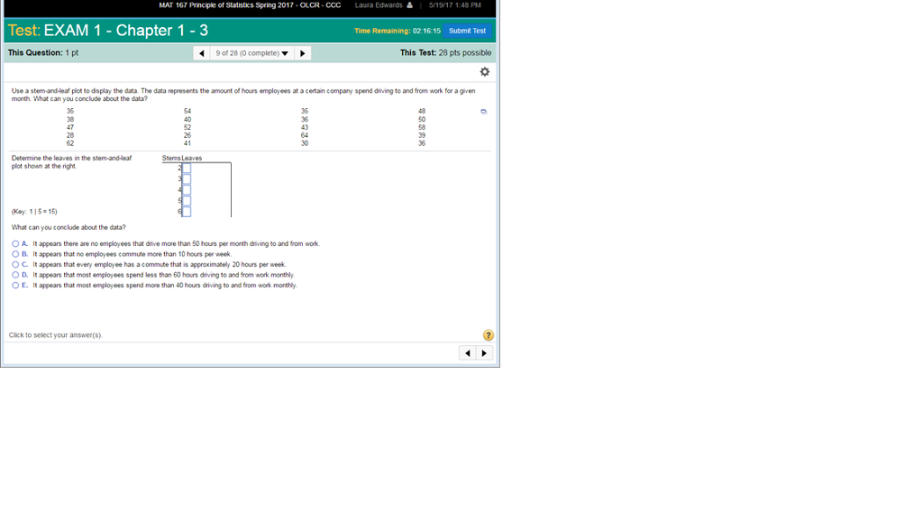 and to plot stem key the find leaf how Probability Statistics  Archive And  2017 19, May  Chegg.com