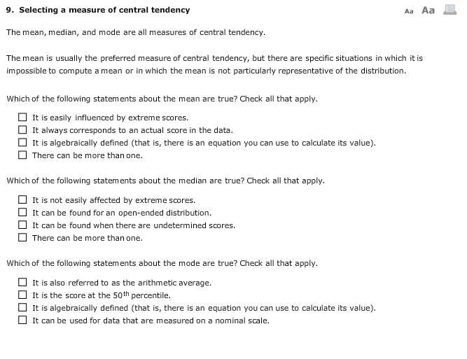 Solved Selecting A Measure Of Central Tendency The Mean Chegg Com