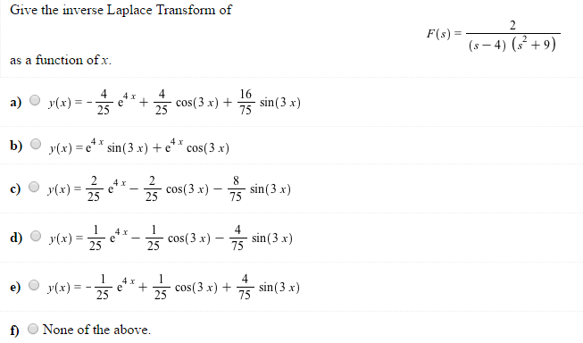 Solved Give The Inverse Laplace Transform Of As A Functio Chegg Com
