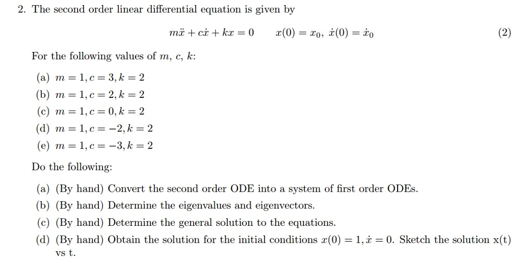 Solved The Second Order Linear Differential Equation Is G Chegg Com
