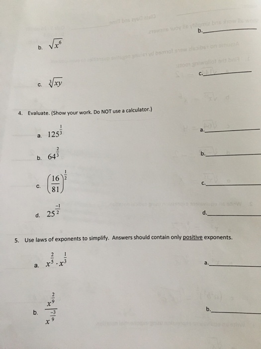 Solved Evaluate Show Your Work Do Not Use A Calculator Chegg Com