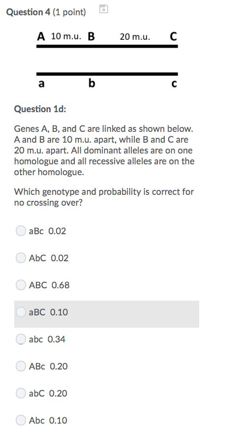 Solved Question 1a Genes A B And C Are Linked As Shown Chegg Com