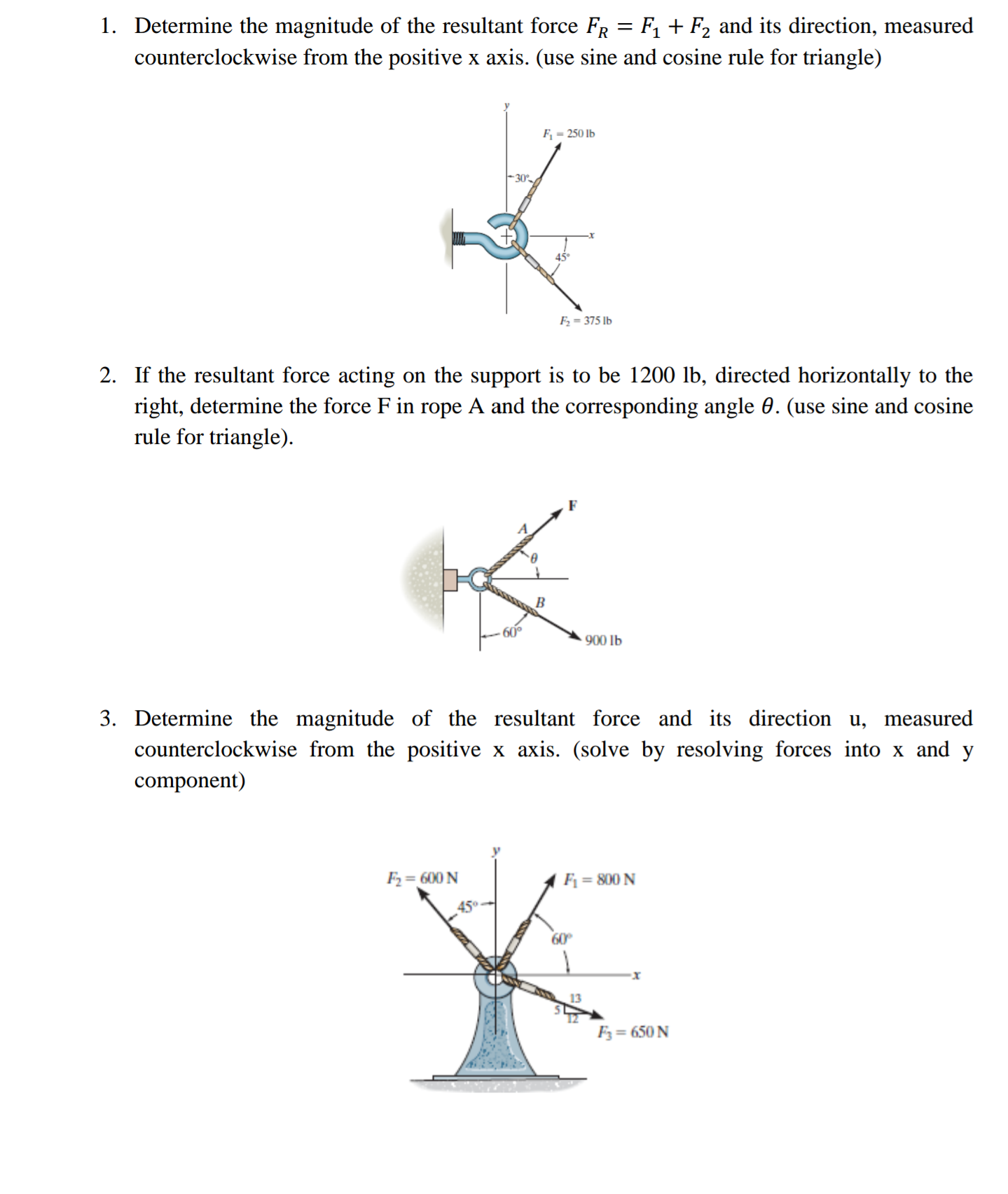 1 Determine The Magnitude Of The Resultant Force Fr Chegg 