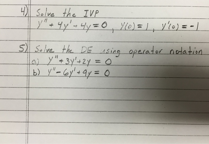 Solved Solve The Ivp Y 4y 4y 0 Y 0 1 Y 0