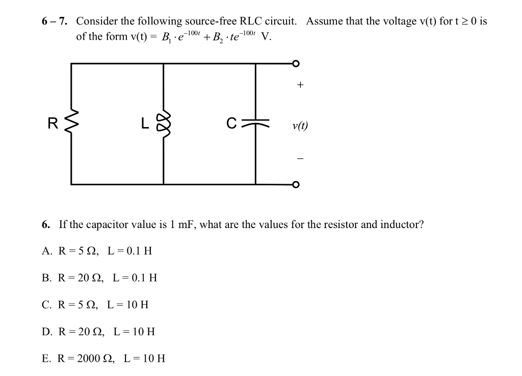 Solved 6 7 Consider The Following Source Free Rlc Circui Chegg Com