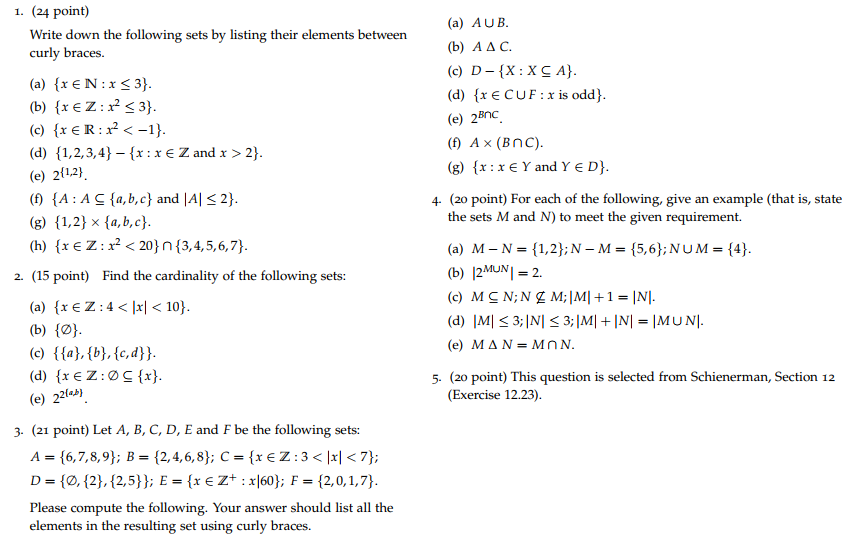 Solved Write Down The Following Sets By Listing Their Ele Chegg Com