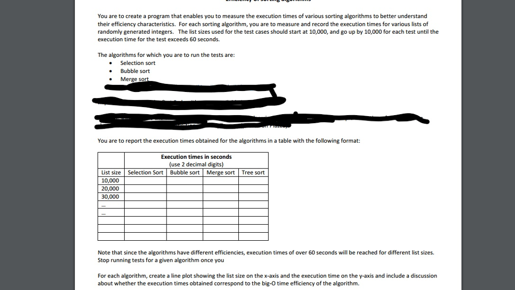 You are to create a program that enables you to measure the execution times of various sorting algorithms to better understan