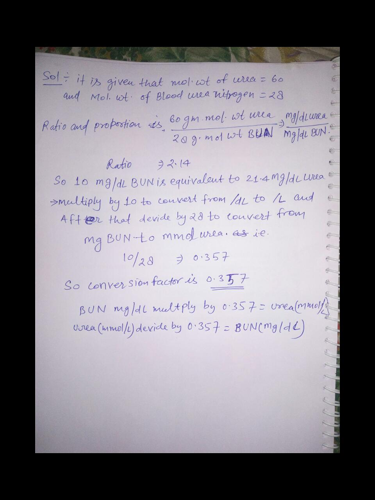Question & Answer: Needed information for the problem Conversion problem: The molecular weight of urea..... 1