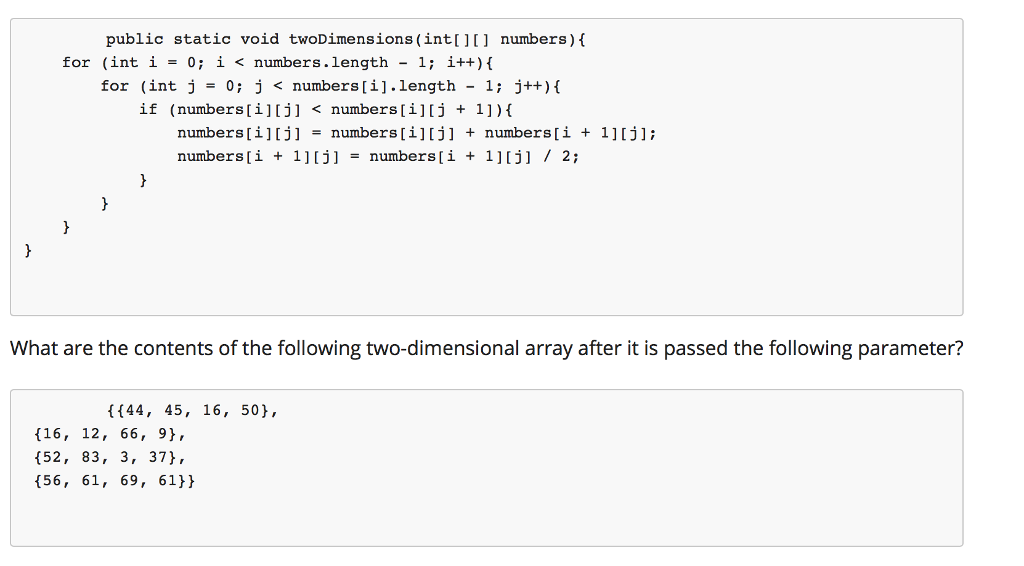 Solved Public Static Void Twodimensions Int I Numbers Chegg Com