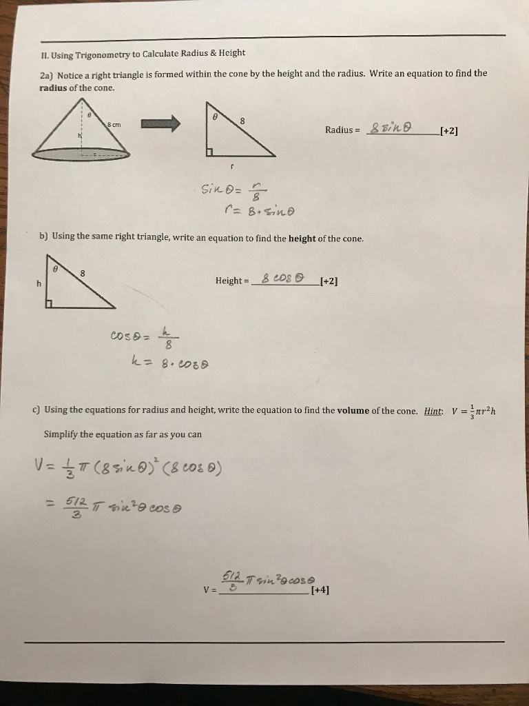 Solved II. Using Trigonometry to Calculate Radius & Height  Chegg.com