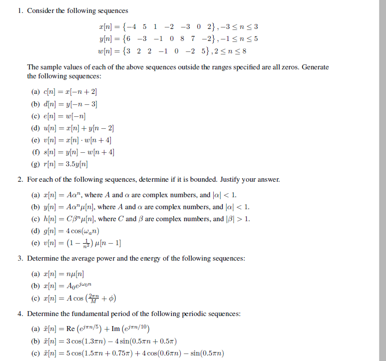 Solved Consider The Following Sequences The Sample Values Chegg Com