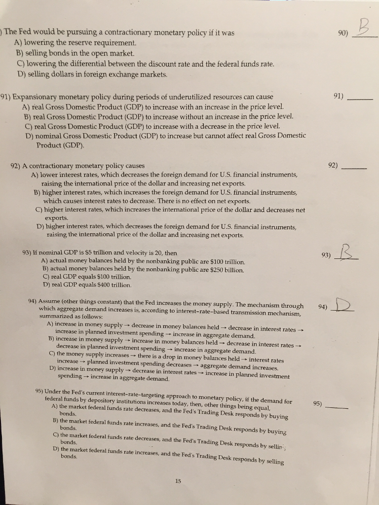 Solved The Fed Would Be Pursuing A Contractionary Monetar