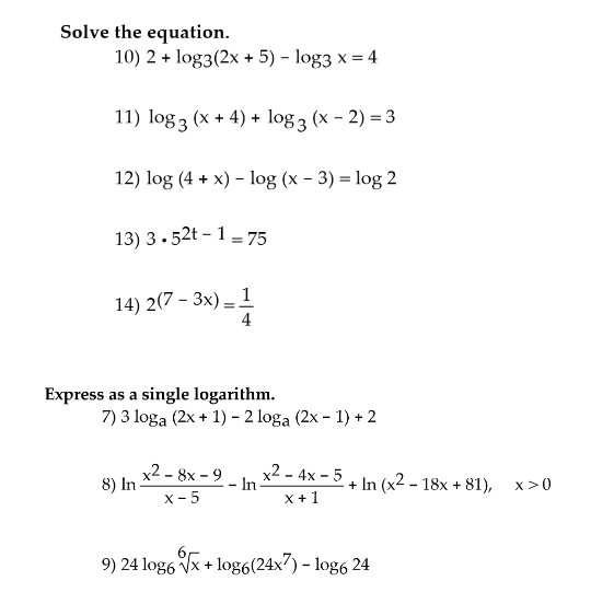 log2 4x=5 5) 11 4 The Log3 X Solve 2 Log3 Solved: 10) Equation. (2x