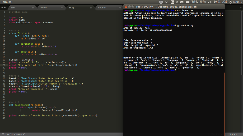 (Solved) : Write a Python class named Circle constructed  