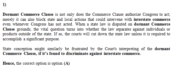 Answered! The dormant commerce clause may be violated if the Supreme Court finds that a a state law has against or has placed... 1