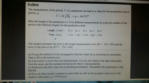 Solved The Measurement Of The Period T Of N Pendulum Ca Chegg Com