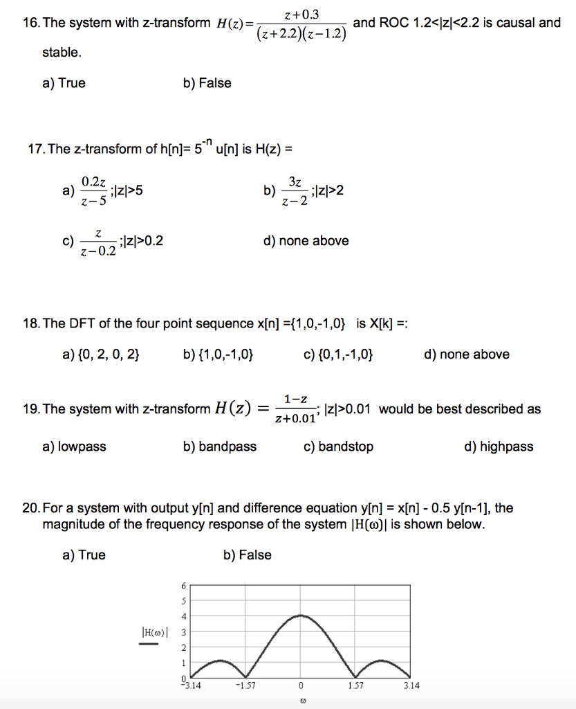 Solved The System With Z Transform H Z Z 0 3 Z 2 2 Z Chegg Com