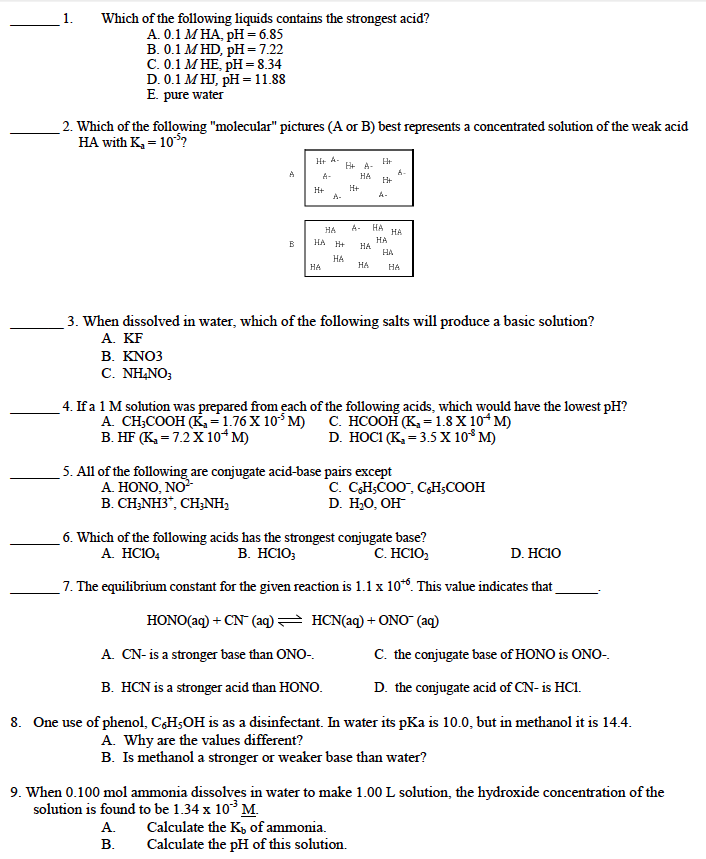 Solved Which Of The Following Liquids Contains The Strong Chegg Com