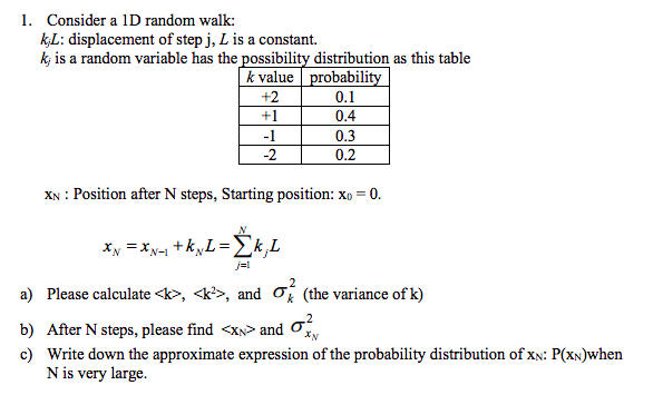 Solved 1 Consider A 1d Random Walk K L Displacement Of Chegg Com