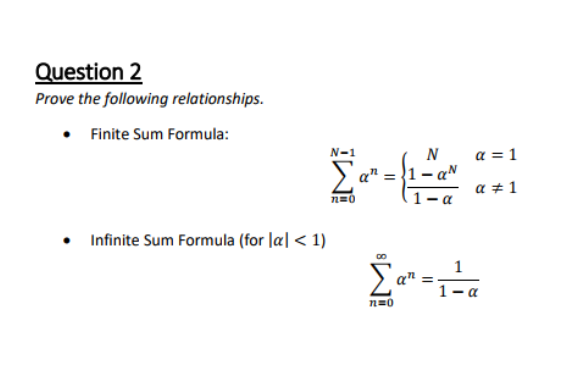 Solved Question 2 Prove The Following Relationships Finite Chegg Com