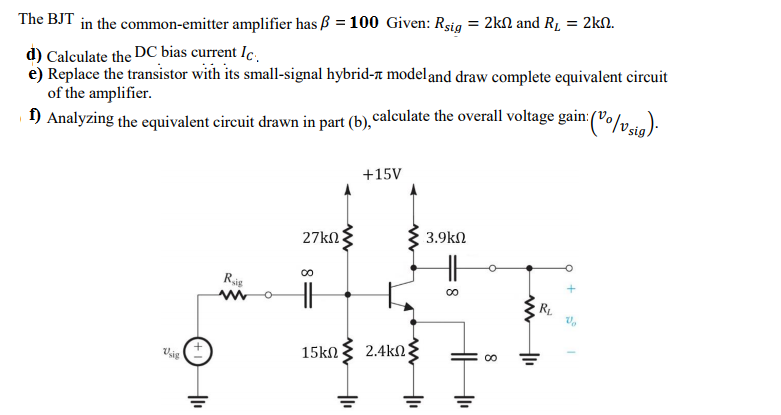 Solved The Bjt In The Common Emitter Amplifier Has Beta Chegg Com