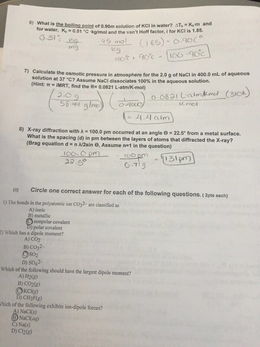 Solved What Is The Boiling Point Of 0 90m Solution Of Kcl In Chegg Com