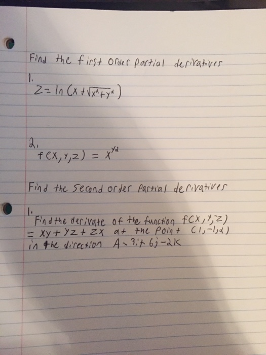 Find The First Order Partial Derivatives Z Ln X Chegg Com