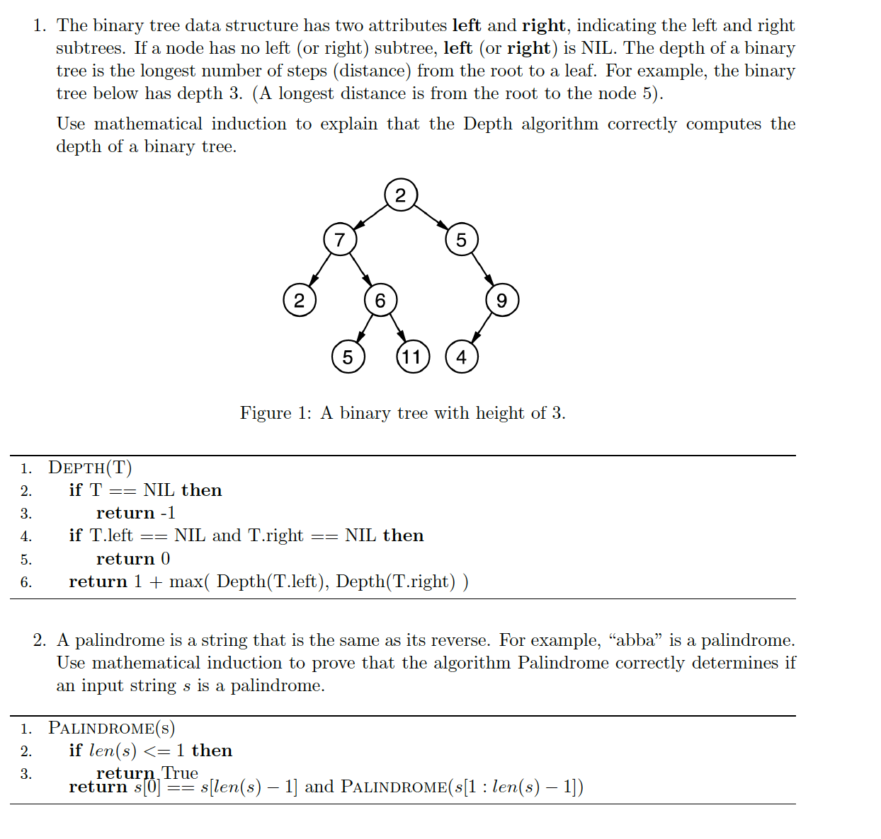Solved Use mathematical induction to explain that the Depth | Chegg.com