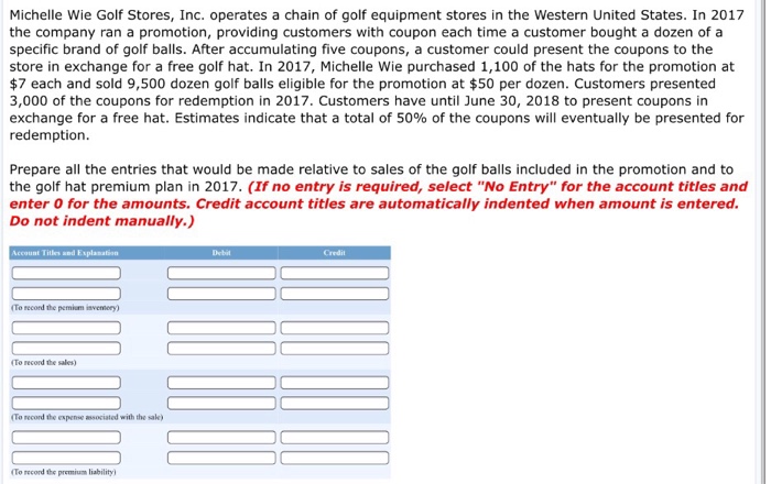 Solved Michelle Wie Golf Stores Inc Operates A Chain Of Chegg Com