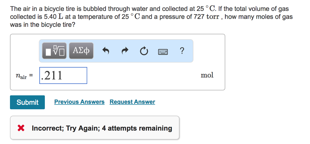 Solved The Air In A Bicycle Tire Is Bubbled Through Water