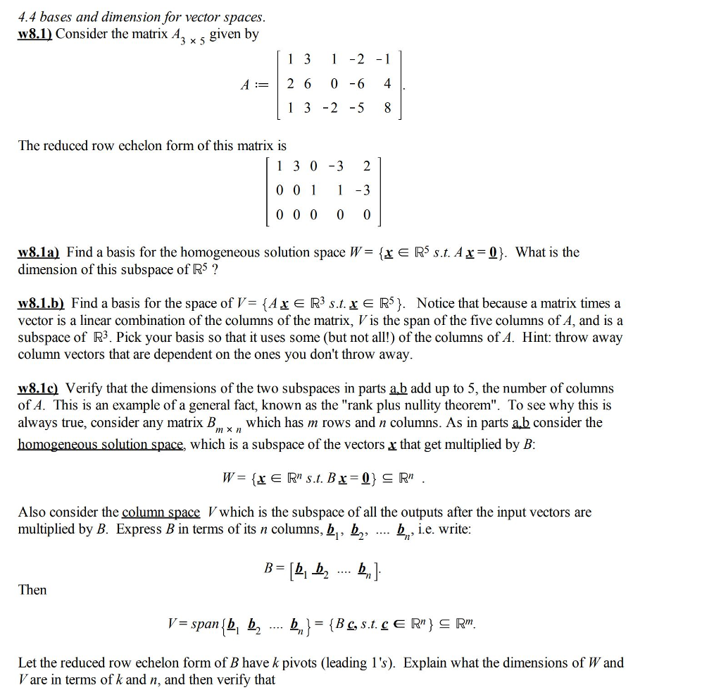 Solved 4 4 Bases And Dimension For Vector Spaces W8 D Con Chegg Com