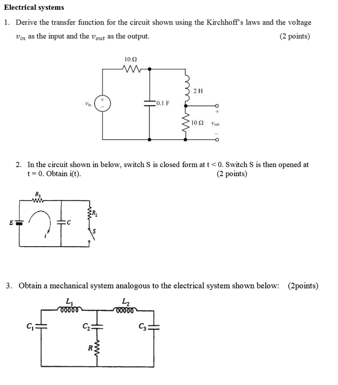 derive the transfer function of the electrical circuit electrical