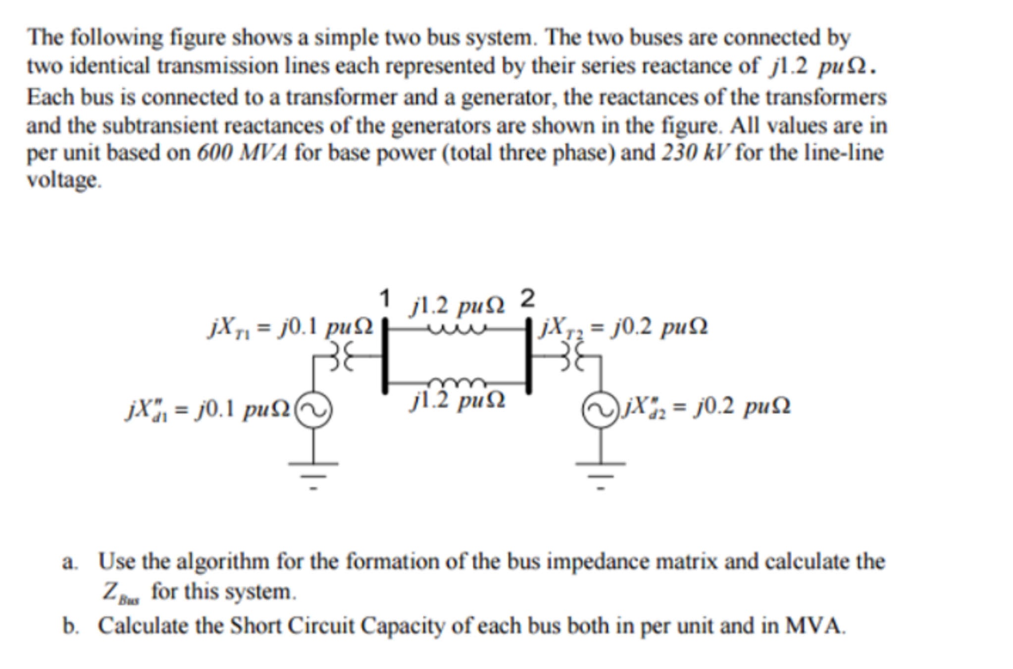 Solved The Following Figure Shows A Simple Two Bus System Chegg Com