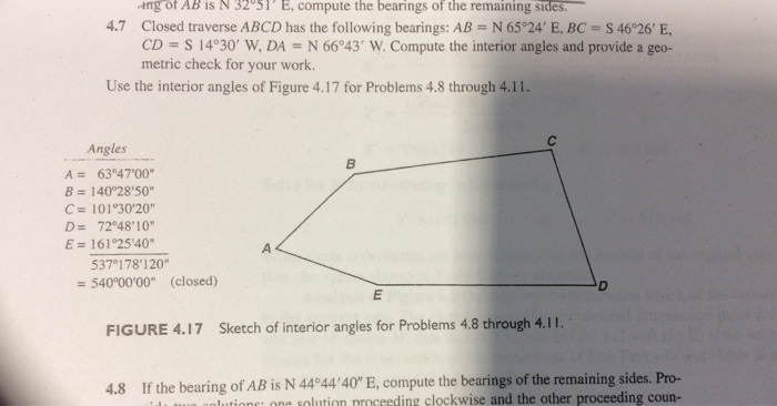 Solved This Is For A Construction Surveying Class I Need - ing of ab is n 32 51 e compute the bearings of the remaining sides