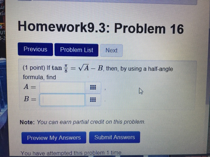 Solved If Tan Pi 8 Squareroot A B Then By Using A H Chegg Com