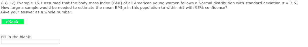 Example 16 1 Assumed That The Body Mass Index Bmi Chegg Com