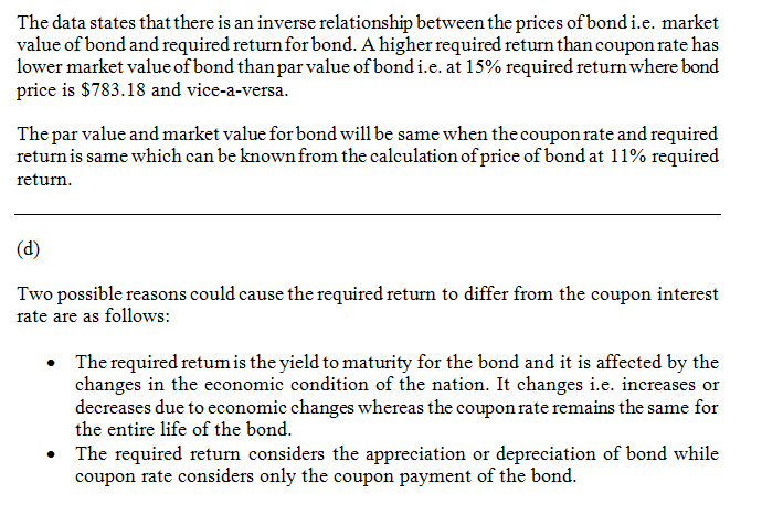 The data states that there is an inverse relationship between the prices of bond i.e. market value of bond and required retur
