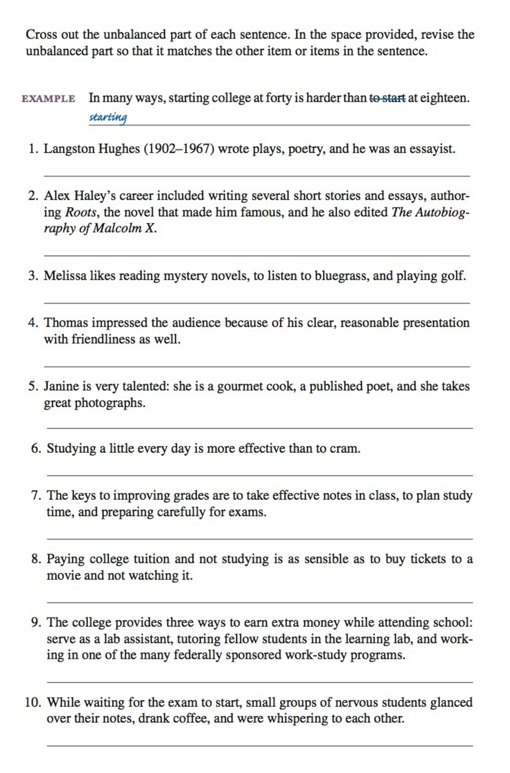 Cross Out The Unbalanced Part Of Each Sentence In Chegg Com